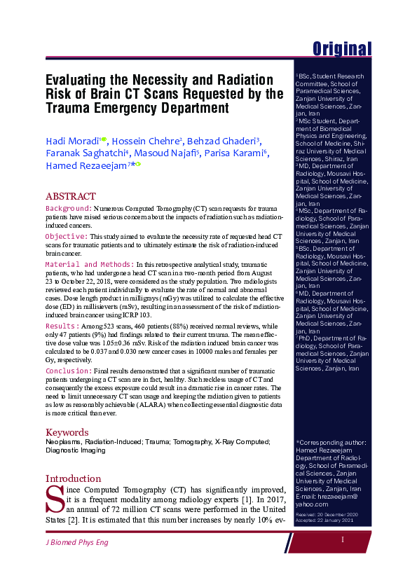 (PDF) Evaluating the Necessity and Radiation Risk of Brain CT Scans ...