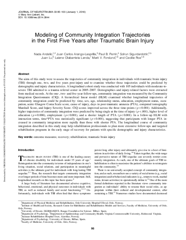 (PDF) Modelling of community integration trajectories in the first 5 ...