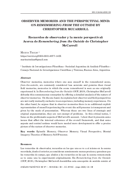 (PDF) Observer memories and the perspectival mind