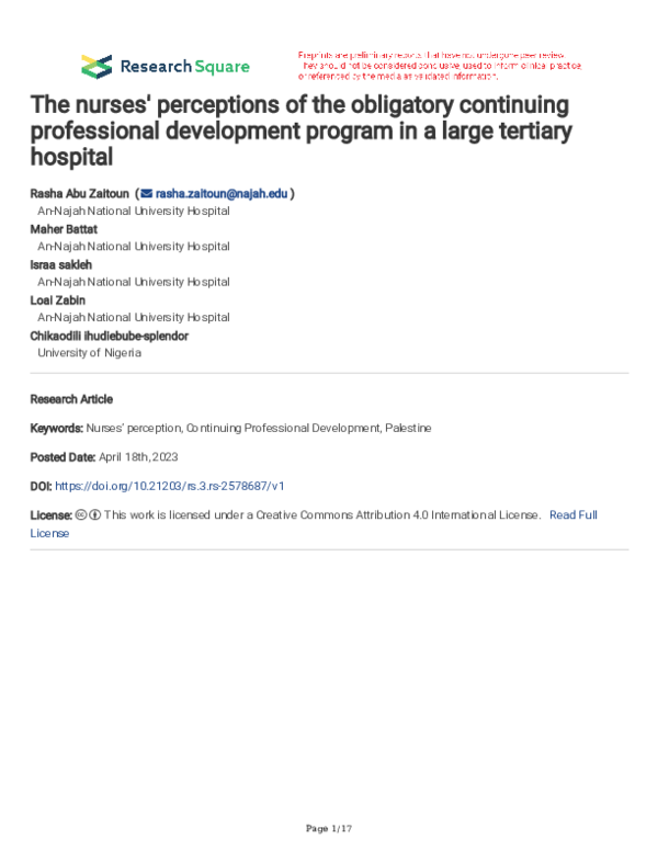 (PDF) The nurses' perceptions of the obligatory continuing professional ...