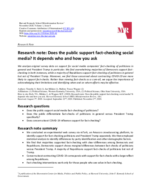 (PDF) Research note: Does the public support fact-checking social media ...