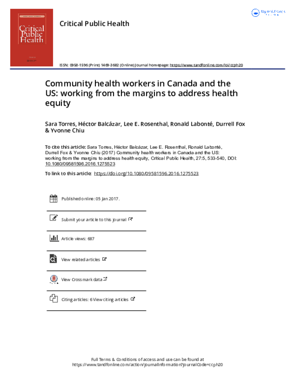 (PDF) Community health workers in Canada and the US: working from the ...