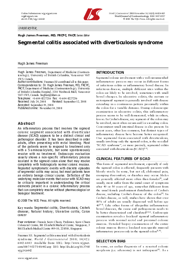 (PDF) Segmental colitis associated with diverticulosis syndrome