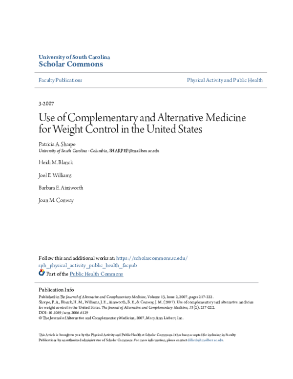 (PDF) Use of Complementary And Alternative Medicine for Weight Control ...