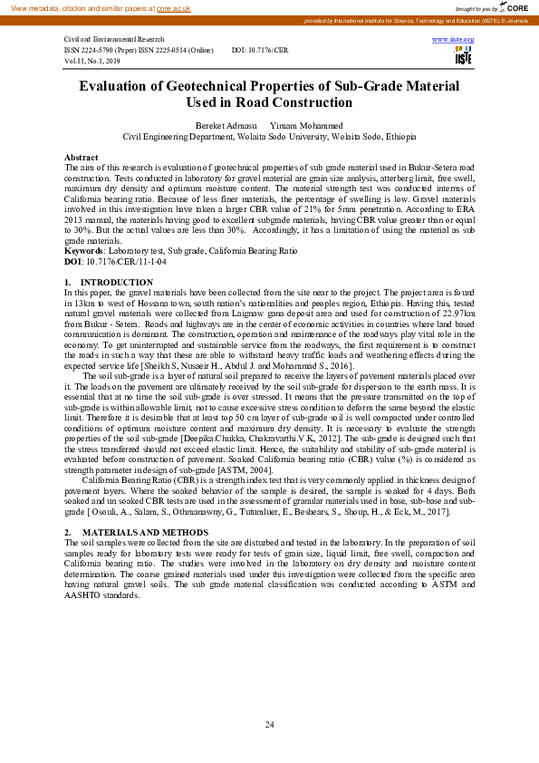 (PDF) Evaluation of Geotechnical Properties of Sub-Grade Material Used ...