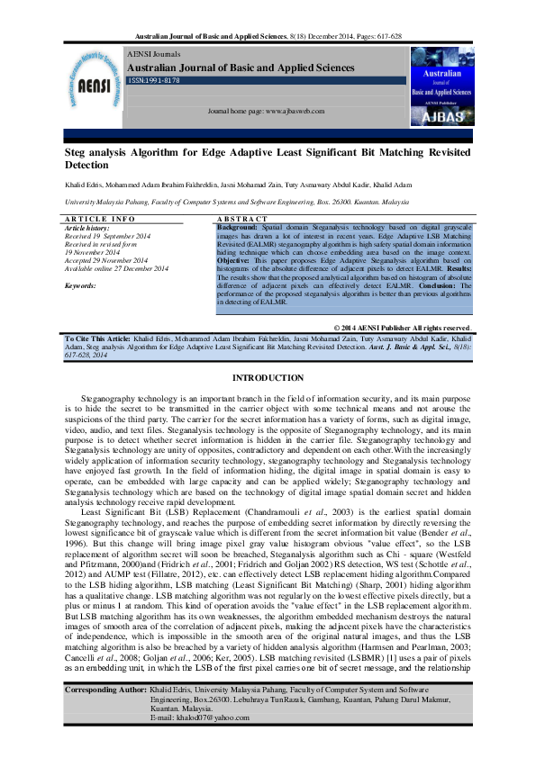 (PDF) Steg Analysis Algorithm for Edge Adaptive Least Significant Bit ...
