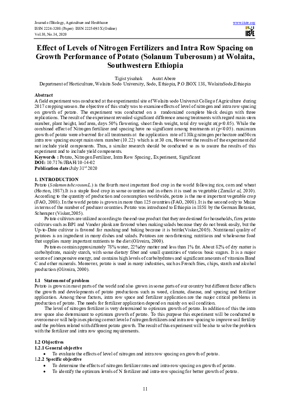 (PDF) Effect of Levels of Nitrogen Fertilizers and Intra Row Spacing on ...