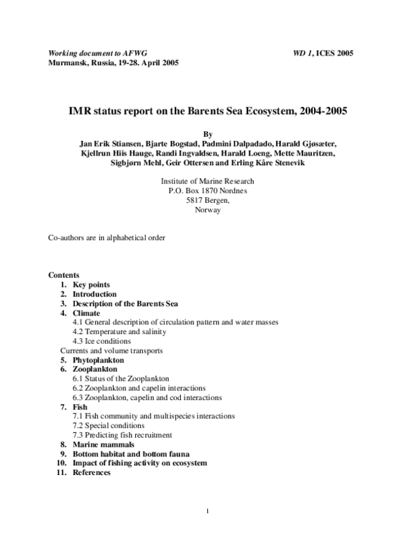 (PDF) IMR status report on the Barents Sea Ecosystem, 2004-2005