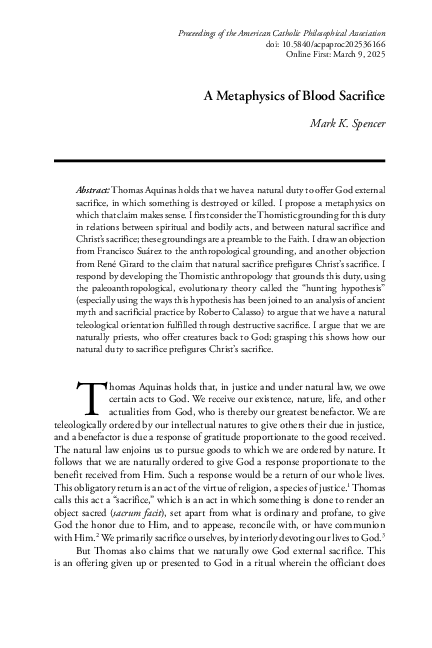 (PDF) “A Metaphysics of Blood Sacrifice,” Proceedings of the American ...