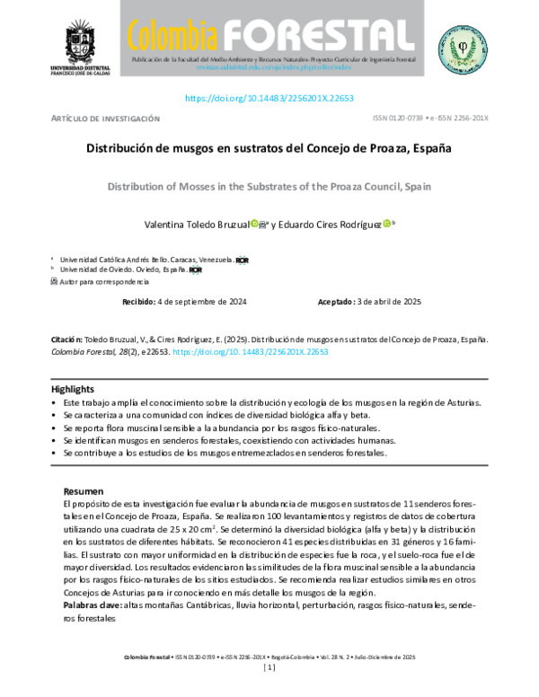 (PDF) Distribution of Mosses in the Substrates of the Proaza Council, Spain