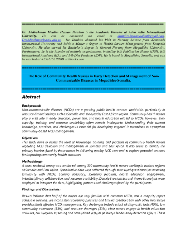 (PDF) The Role of Community Health Nurses in Early Detection and ...
