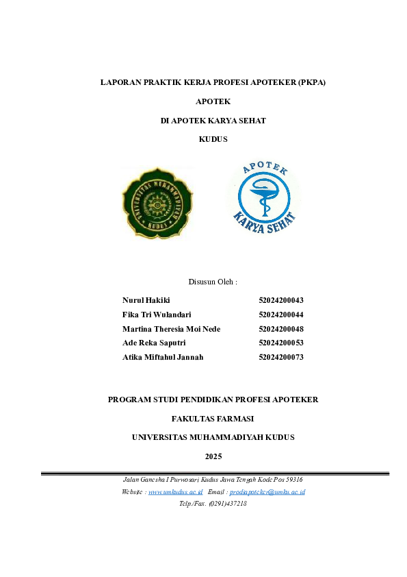 (PDF) LAPORAN PRAKTIK KERJA PROFESI APOTEKER (PKPA) APOTEK