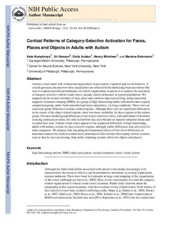 (PDF) Cortical patterns of category‐selective activation for faces ...