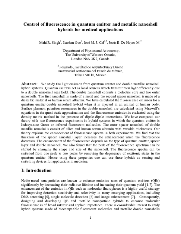 (PDF) Control of fluorescence in quantum emitter and metallic nanoshell ...