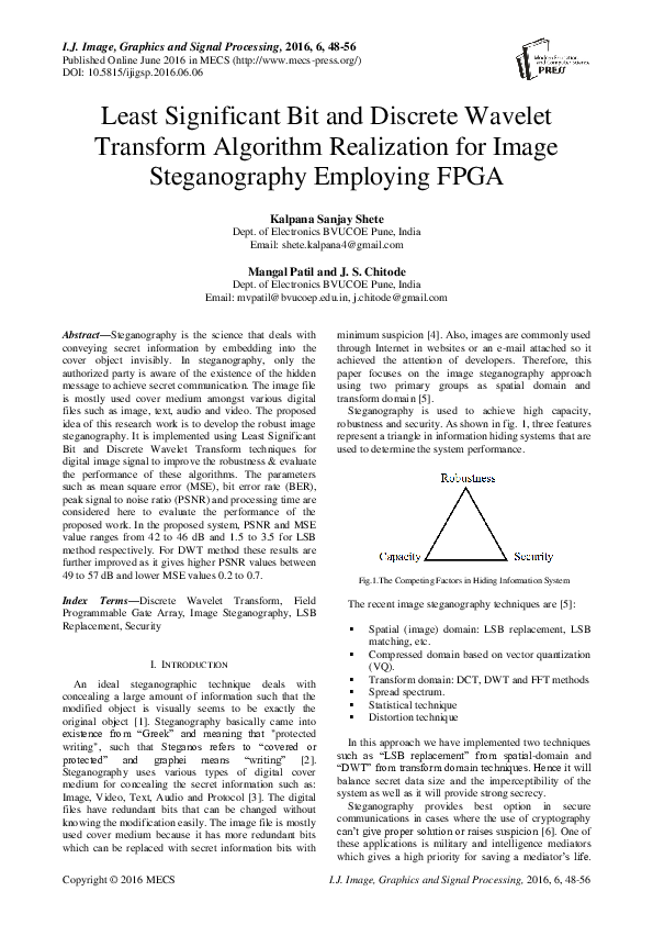 (PDF) Least Significant Bit and Discrete Wavelet Transform Algorithm ...