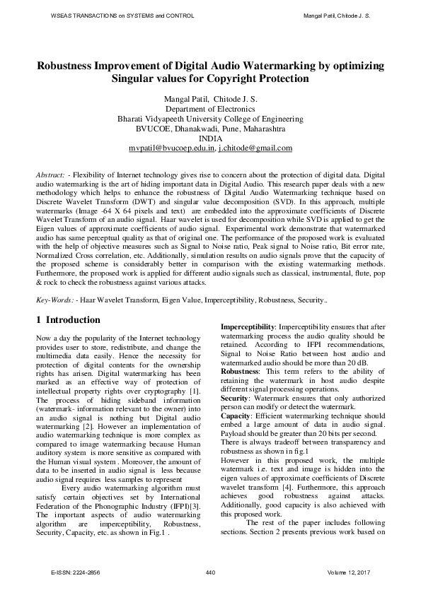 (PDF) Robustness Improvement of Digital Audio Watermarking by ...