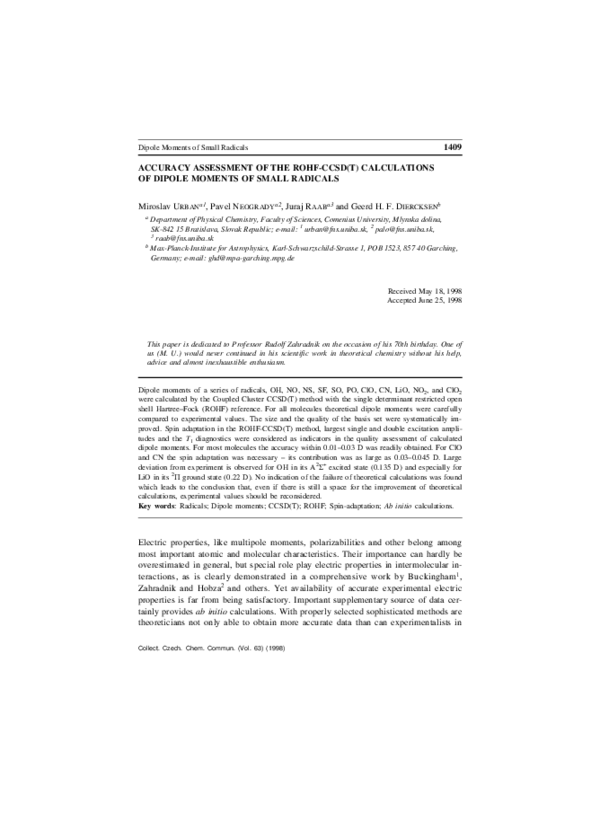 (PDF) Accuracy Assessment of the ROHF-CCSD(T) Calculationsof Dipole ...