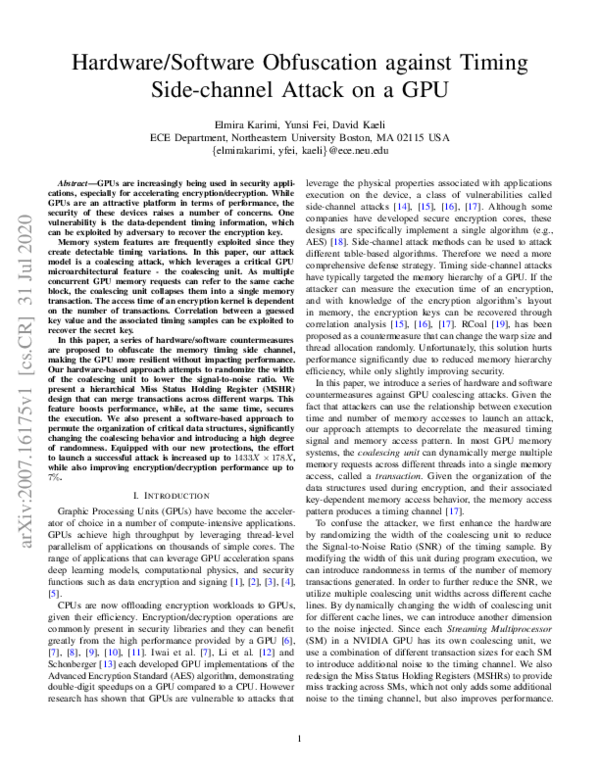 (PDF) Hardware/Software Obfuscation against Timing Side-channel Attack ...
