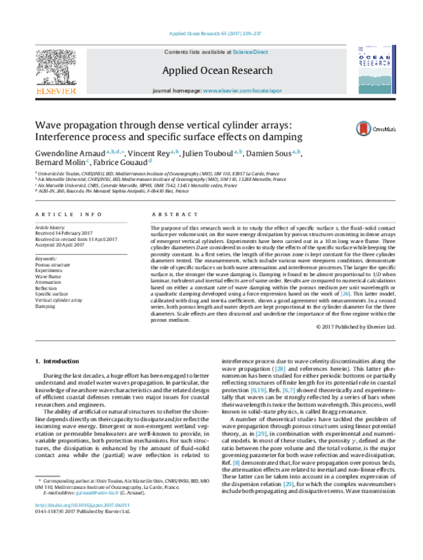 (PDF) Wave propagation through dense vertical cylinder arrays ...