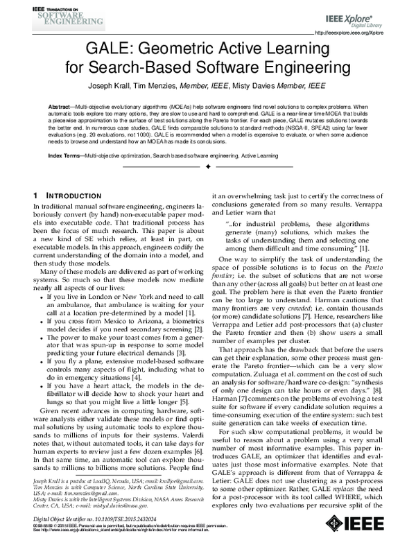 (PDF) GALE: Geometric Active Learning for Search-Based Software Engineering