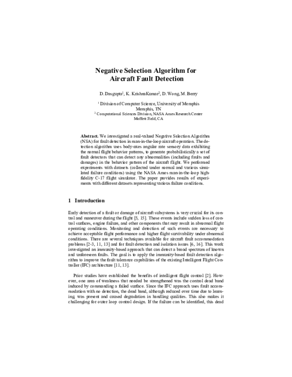 (PDF) Negative Selection Algorithm for Aircraft Fault Detection