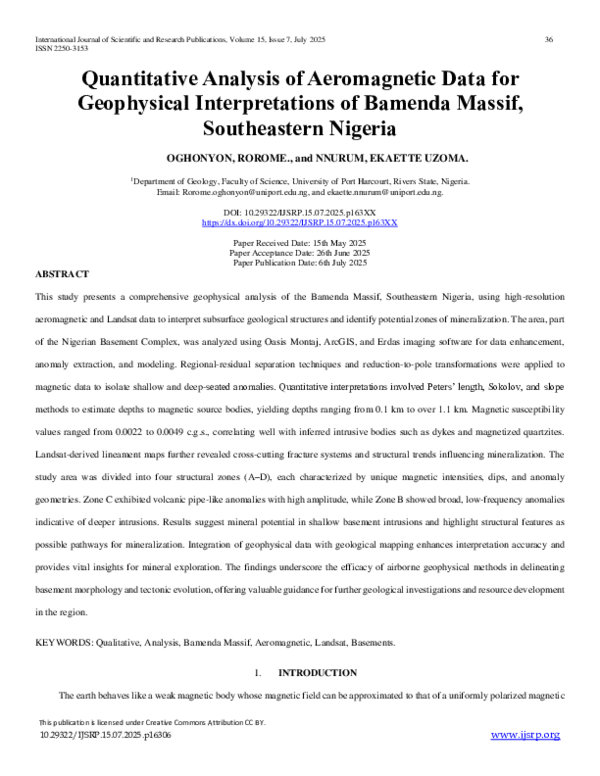 (PDF) Quantitative Analysis of Aeromagnetic Data for Geophysical ...