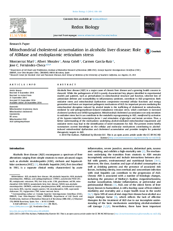 (PDF) Mitochondrial cholesterol accumulation in alcoholic liver disease ...