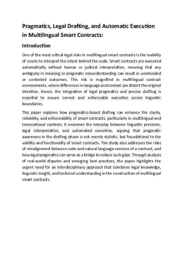 (PDF) Pragmatics, Legal Drafting, and Automatic Execution in ...