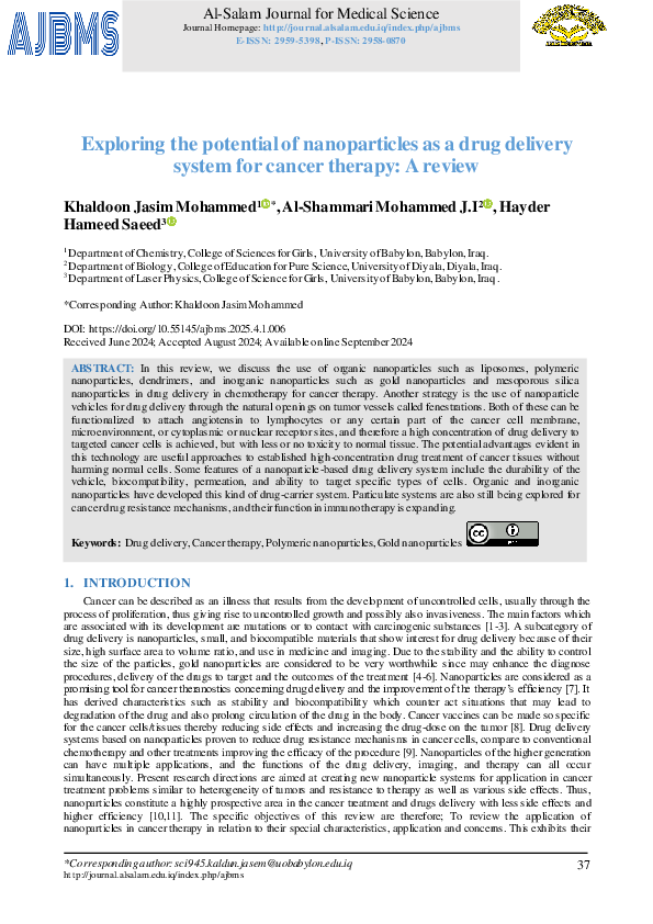 (PDF) Exploring the potential of nanoparticles as a drug delivery ...