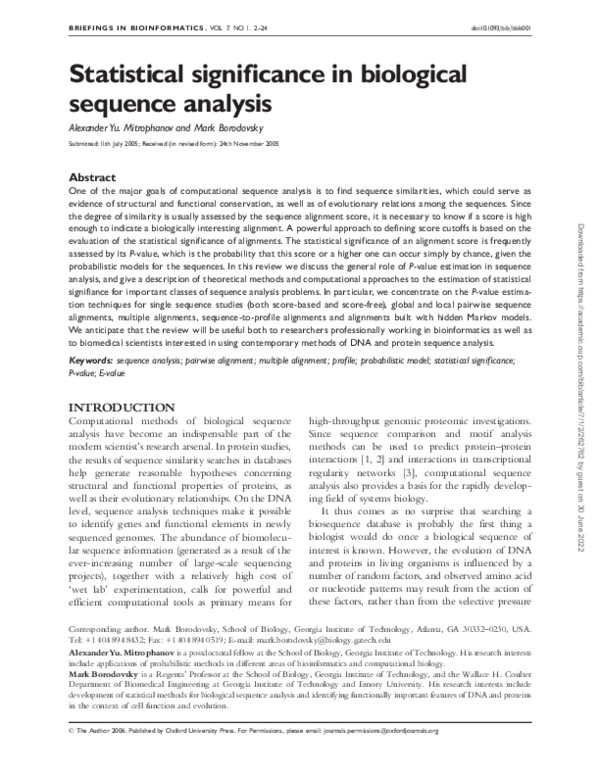 (PDF) Statistical significance in biological sequence analysis
