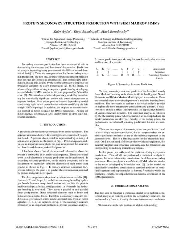 (PDF) Protein secondary structure prediction with semi Markov HMMs