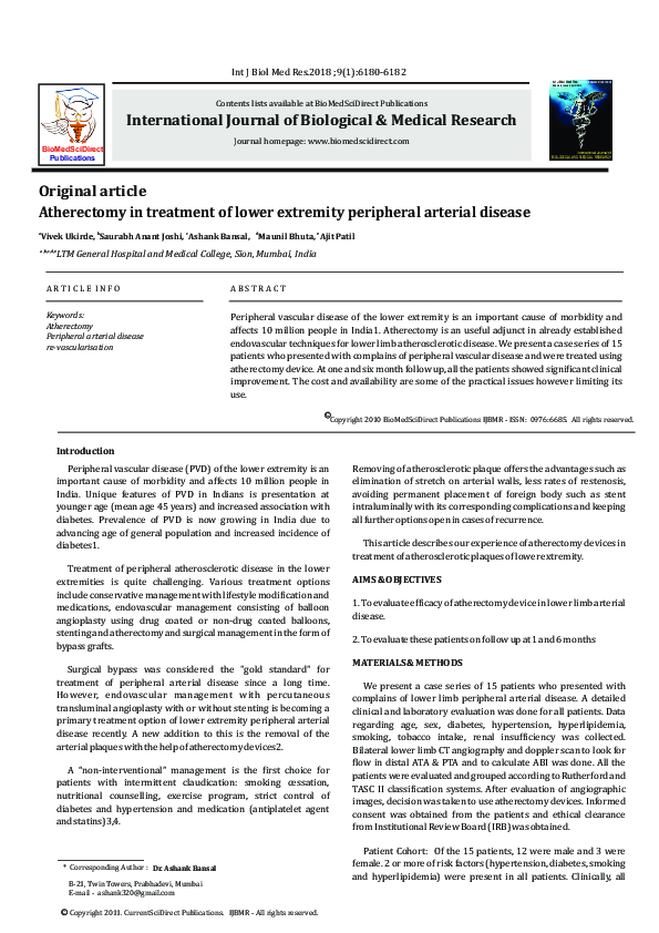 (PDF) Atherectomy in treatment of lower extremity peripheral arterial ...