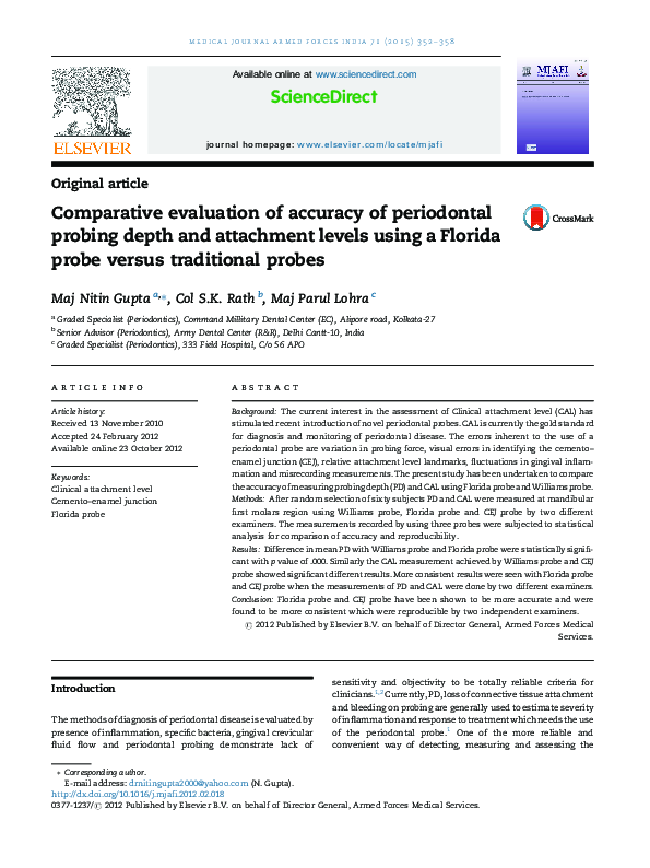(PDF) Comparative evaluation of accuracy of periodontal probing depth ...