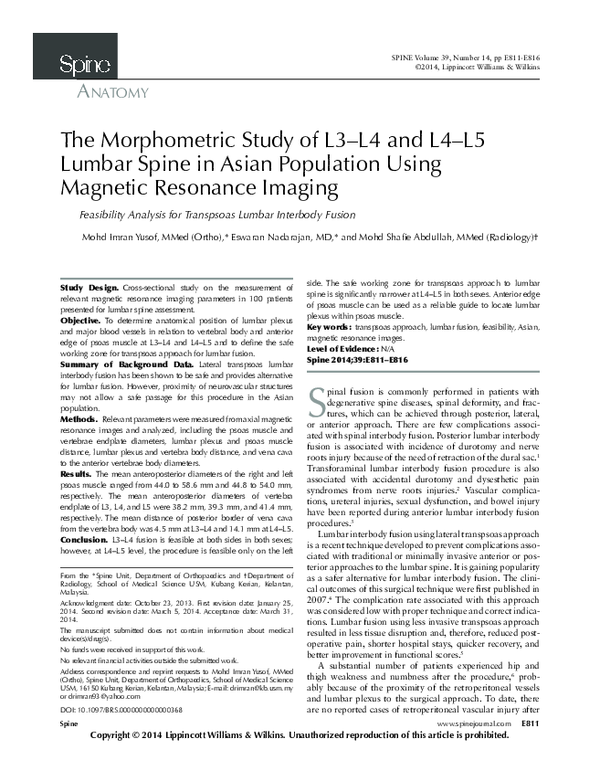 (PDF) The Morphometric Study of L3–L4 and L4–L5 Lumbar Spine in Asian ...