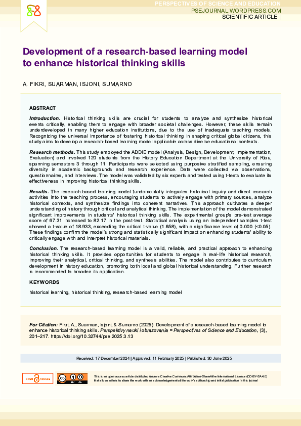 (PDF) Development of a research-based learning model to enhance ...