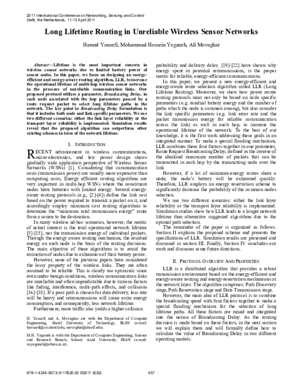 (PDF) Long lifetime routing in unreliable wireless sensor networks
