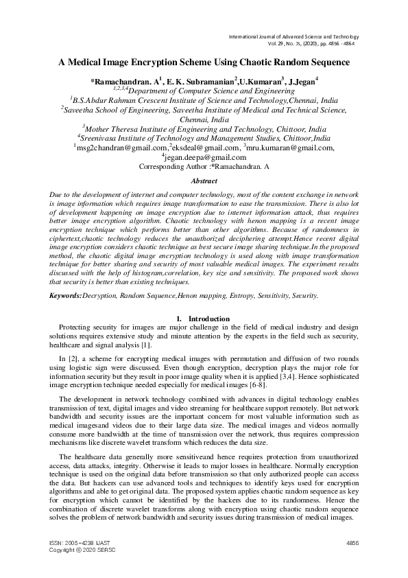 (PDF) A Medical Image Encryption Scheme Using Chaotic Random Sequence