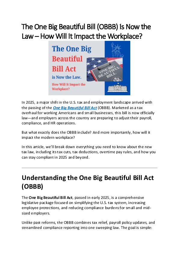 (PDF) The One Big Beautiful Bill (OBBB) Is Now the Law -How Will It ...