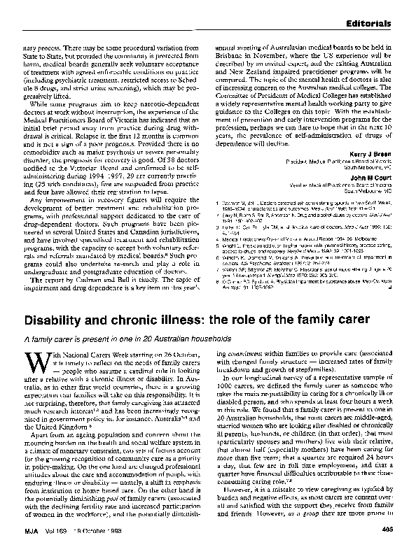 (PDF) Disability and chronic illness: the role of the family carer