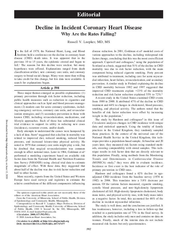 (PDF) Decline in Incident Coronary Heart Disease