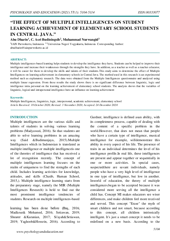 (PDF) “The Effect of Multiple Intelligences on Student Learning ...