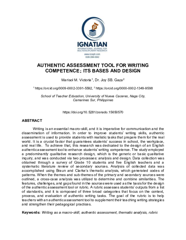 (PDF) AUTHENTIC ASSESSMENT TOOL FOR WRITING COMPETENCE: ITS BASES AND ...