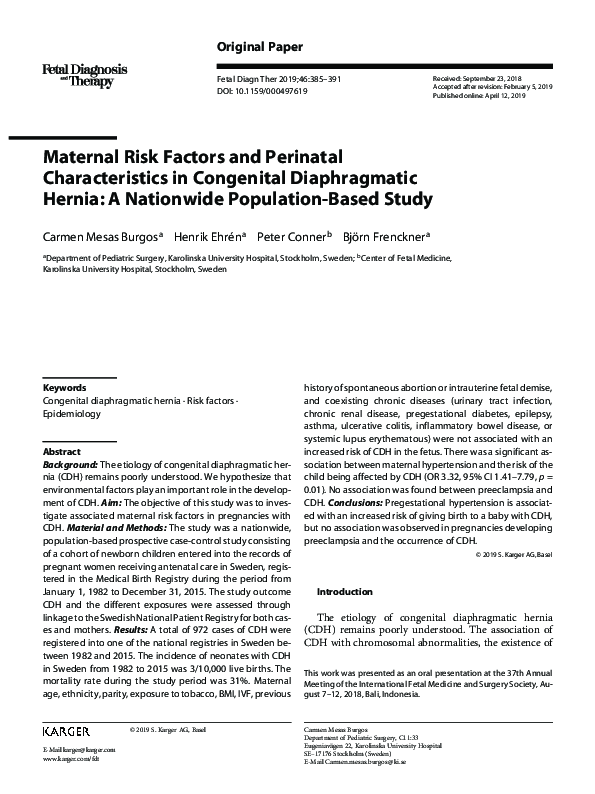 (PDF) Maternal Risk Factors and Perinatal Characteristics in Congenital ...
