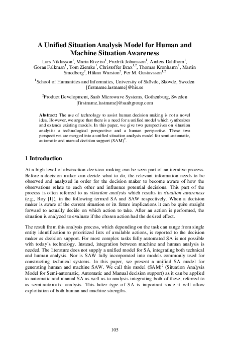 (PDF) A unified situation analysis model for human and machine ...