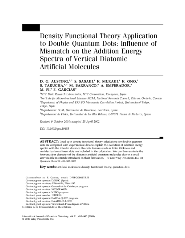 (PDF) Density functional theory application to double quantum dots ...