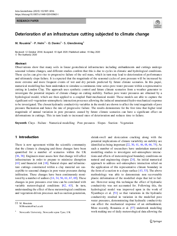 (PDF) Deterioration of an infrastructure cutting subjected to climate ...