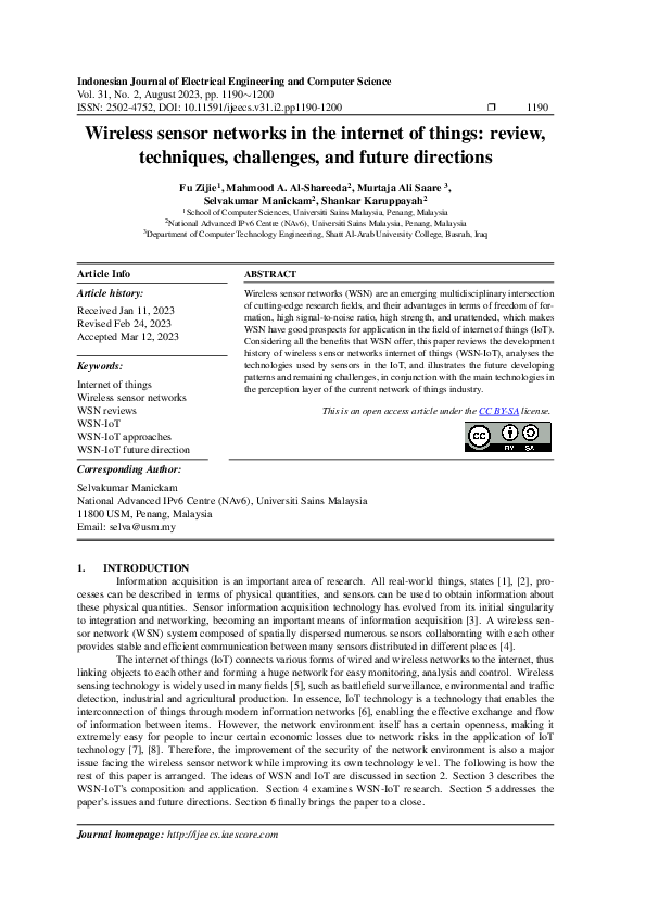 (PDF) Wireless sensor networks in the internet of things: review ...