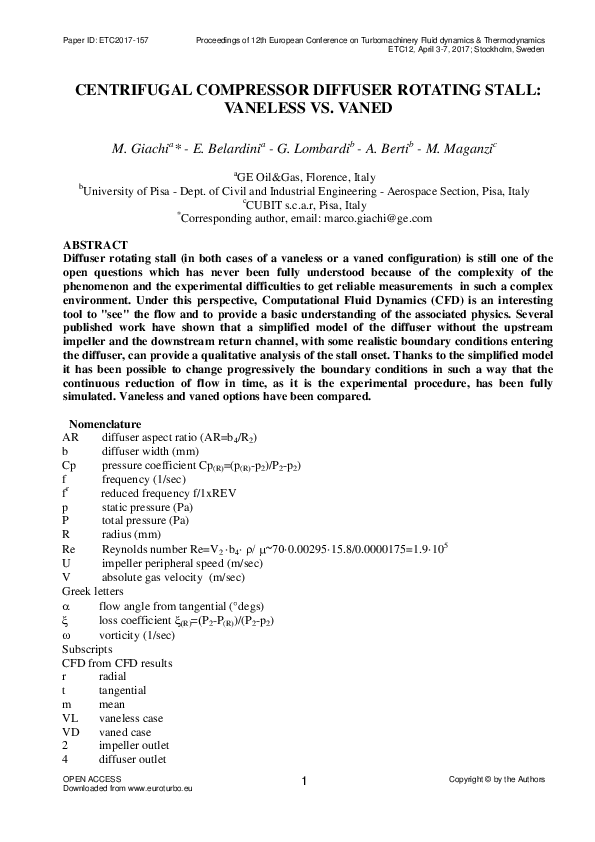 (PDF) Centrifugal Compressor Diffuser Rotating Stall: Vaned Vs. Vaneless