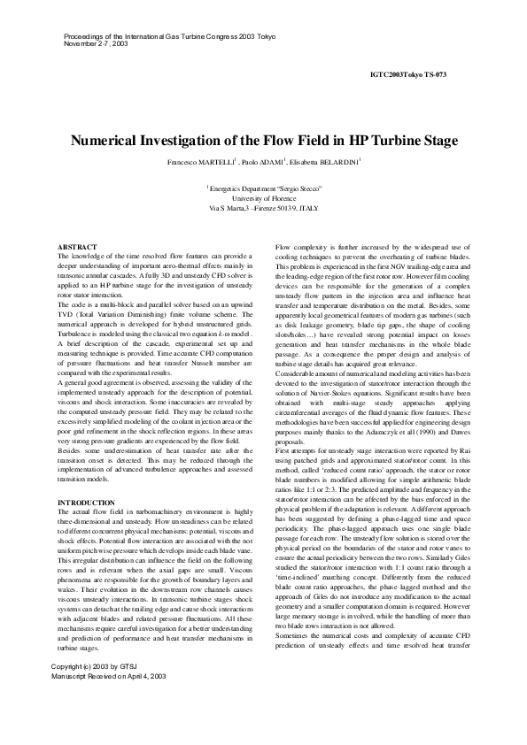 (PDF) Numerical Investigation of the Flow Field in HP Turbine Stage