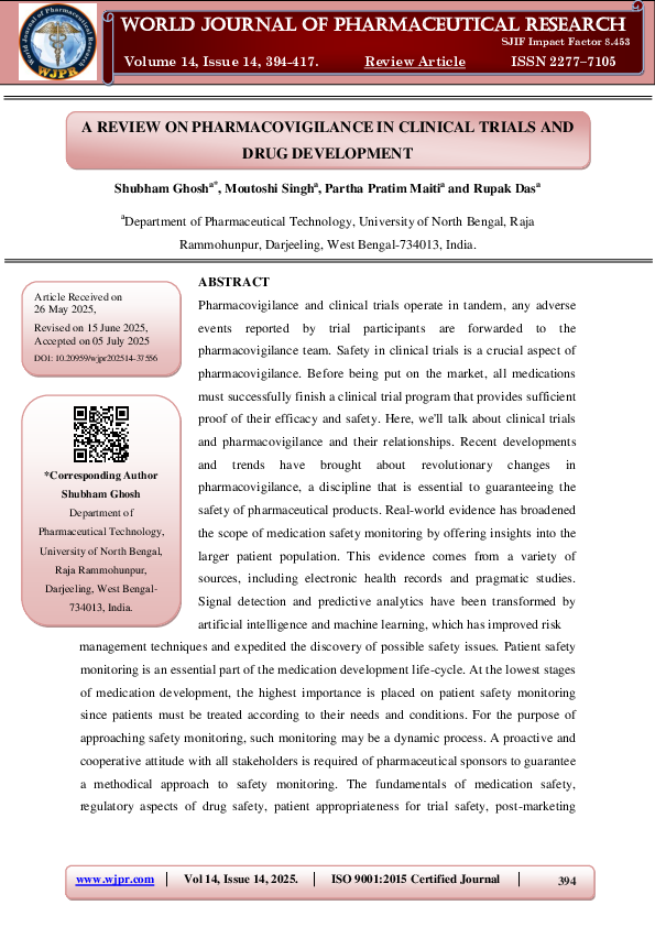 (PDF) A REVIEW ON PHARMACOVIGILANCE IN CLINICAL TRIALS AND DRUG DEVELOPMENT